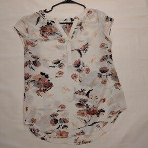 Floral white fun2fun blouse, small, business casual
